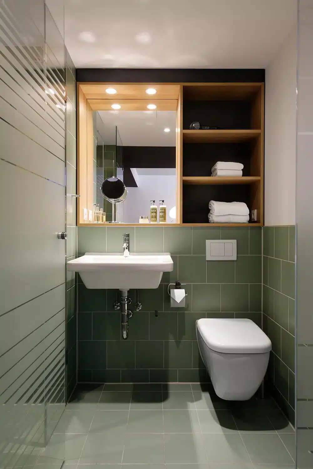 Waschbecken mit Spiegel und Ablagefächern