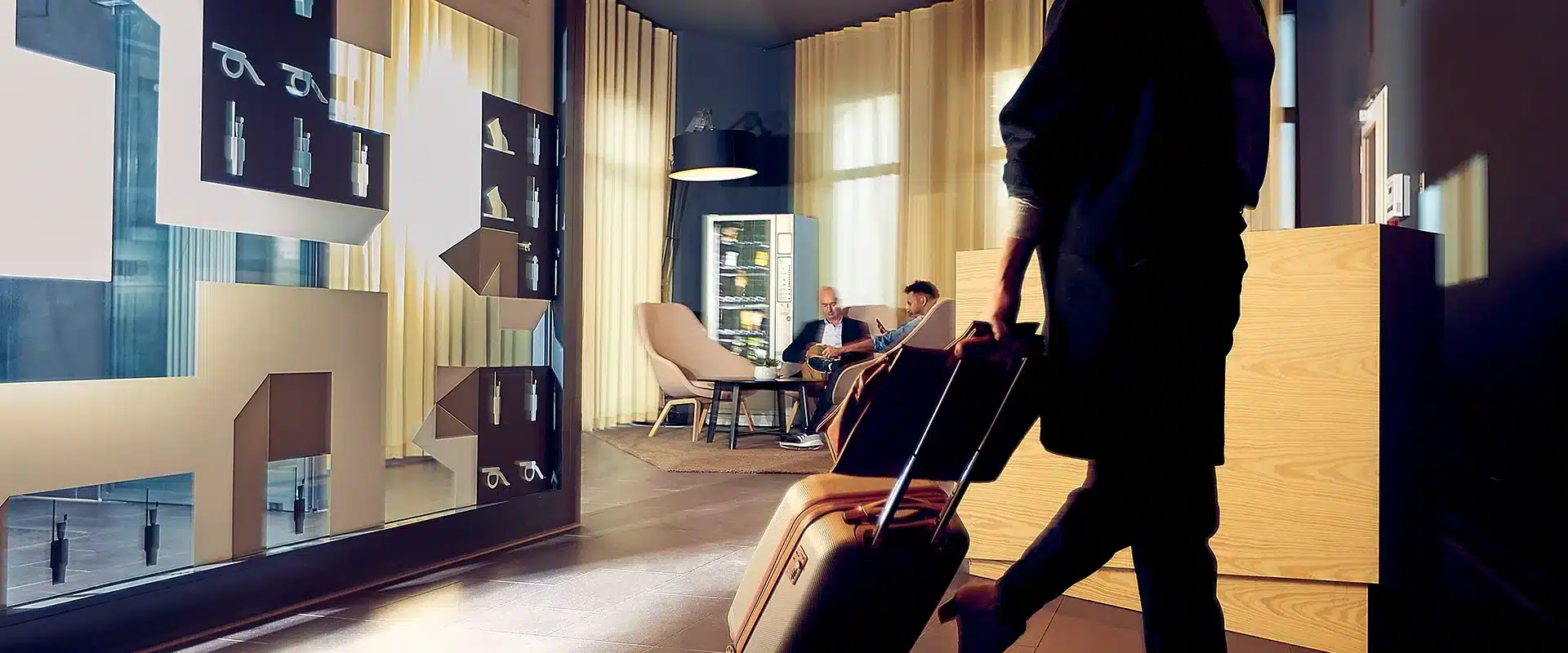 Business woman with suitcase in lobby Berlin Karlshorst